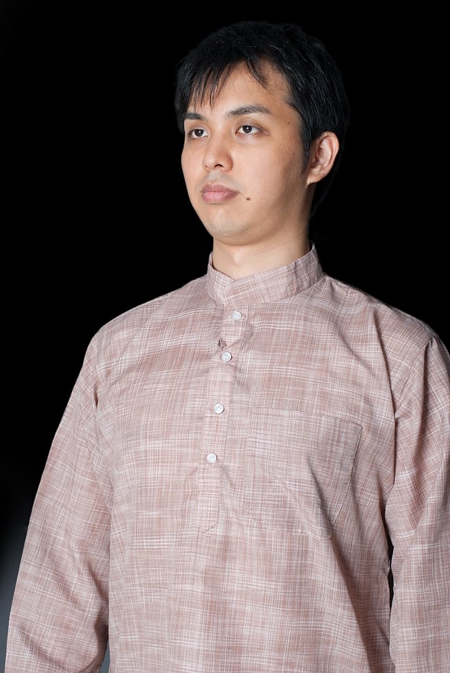 クルタ・パジャマ - 薄小豆色【シンプルコットン】 4 - 胸ポケットがついています。