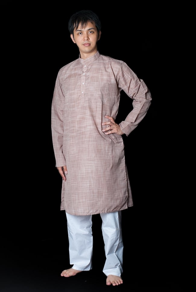 クルタ・パジャマ - 薄小豆色【シンプルコットン】の写真クルタパジャマ,Kurta,Pajama,男性,民族衣装