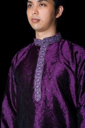 クルタ・パジャマ - パープル（刺繍が三角）【光沢生地】の商品写真