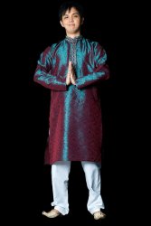 クルタ・パジャマ - グリーンアンド赤紫【光沢生地】の商品写真