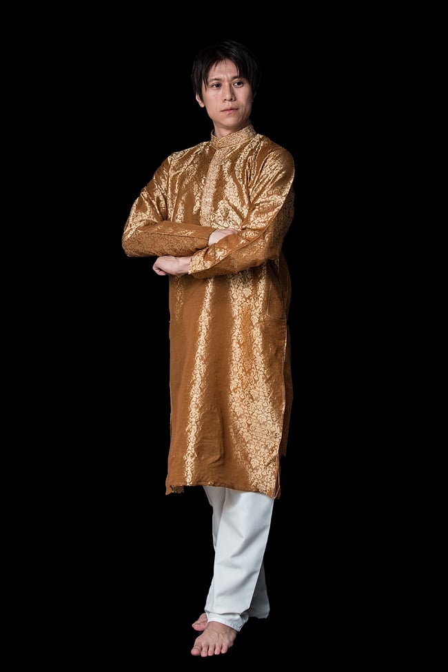 クルタ・パジャマ【光沢生地 ゴールド】の写真クルタパジャマ,Kurta,Pajama,男性,民族衣装