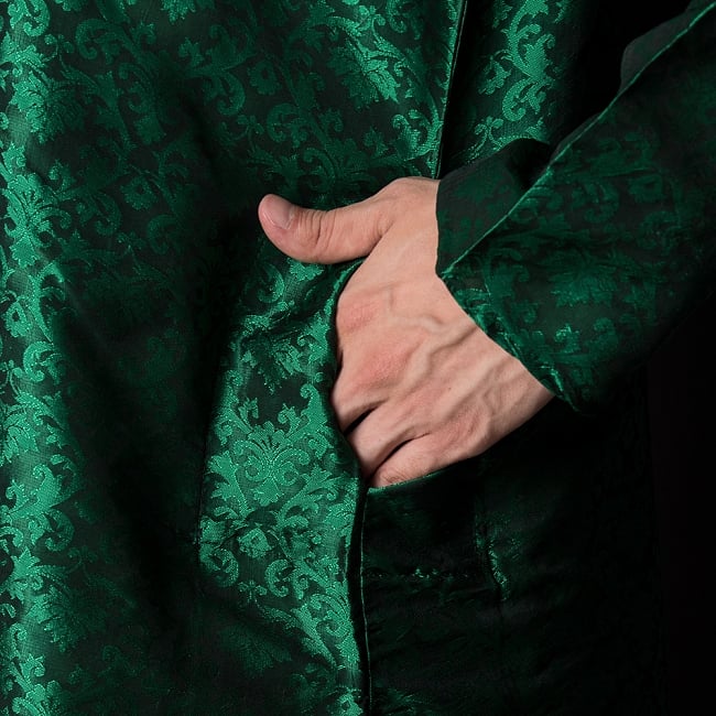 クルタ・パジャマ【光沢生地　グリーン】 7 - ポケットもあるので小物を入れるのにも便利です。