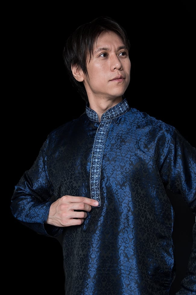 クルタ・パジャマ【光沢生地　ネイビー】 8 - これを着ればあなたもインド人に！