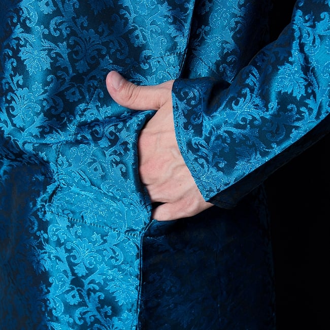 クルタ・パジャマ【光沢生地　ブルー】 7 - ポケットもあるので小物を入れるのにも便利です。