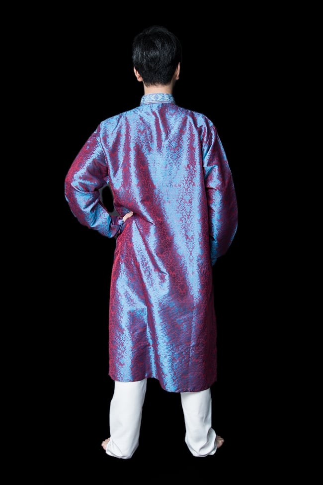 クルタ・パジャマ【光沢生地 水色&パープル】 3 - 背面からみてみました。