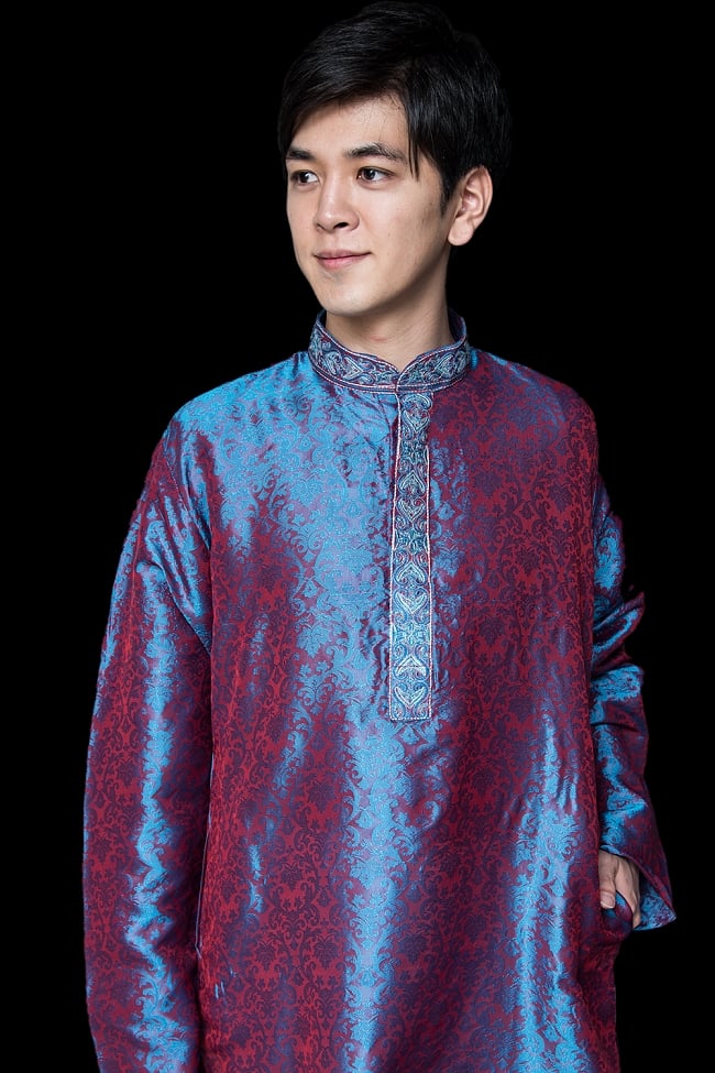 クルタ・パジャマ【光沢生地　水色＆パープル】 8 - これを着ればあなたもインド人に！