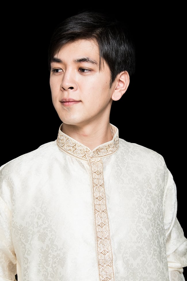 クルタ・パジャマ【光沢生地　パールホワイト】 8 - これを着ればあなたもインド人に！