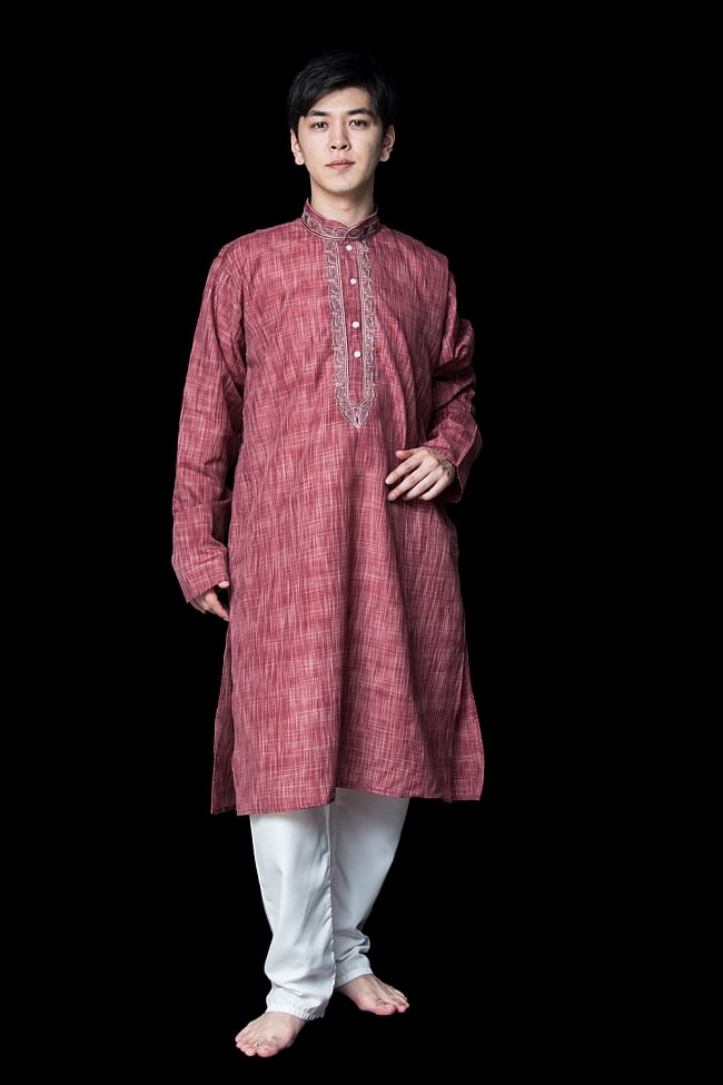クルタ・パジャマ【コットン生地 あずき ペイズリー】の写真クルタパジャマ,Kurta,Pajama,男性,民族衣装