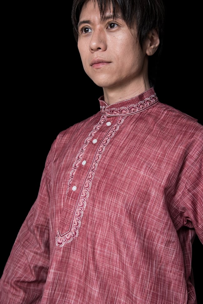 クルタ・パジャマ【コットン生地 あずき 唐草】 8 - これを着ればあなたもインド人に！