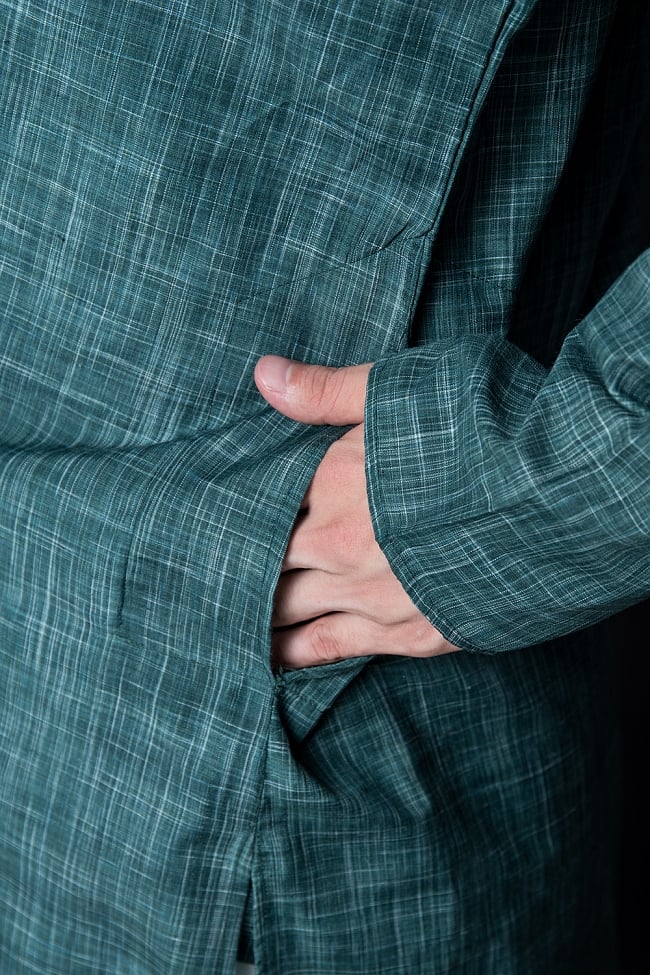 クルタ・パジャマ【コットン生地 青緑 ペイズリー】 7 - ポケットもあるので小物を入れるのにも便利です。