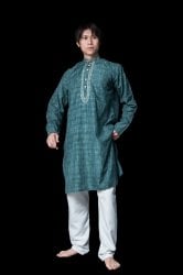 クルタ・パジャマ【コットン生地 青緑 ペイズリー】の商品写真