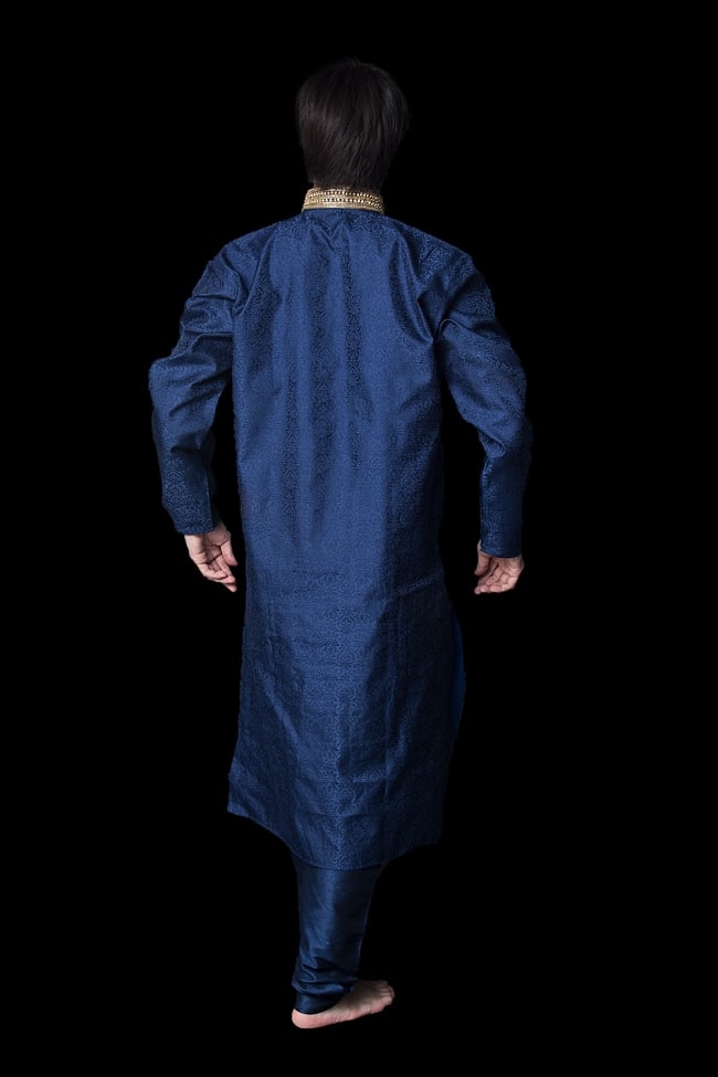 [インド品質・ズボンに色ムラあり]クルタ・パジャマ - ネイビー 42号 3 - 