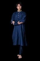 [インド品質・ズボンに色ムラあり]クルタ・パジャマ - ネイビー 42号の商品写真