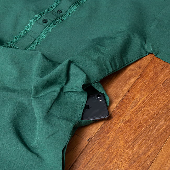 〔各色あり〕ビビッド・ダークカラー系　クルタ・パジャマ上下セット　インドの男性民族衣装 13 - ポケットの写真です