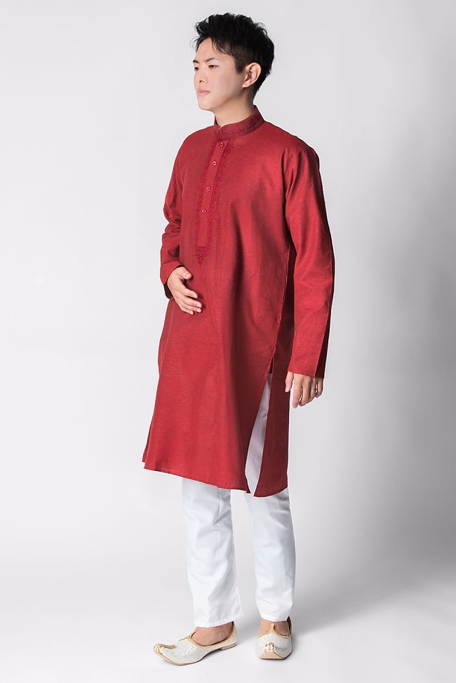 〔各色あり〕ビビッド・ダークカラー系　クルタ・パジャマ上下セット　インドの男性民族衣装 2 - 横からの写真です
