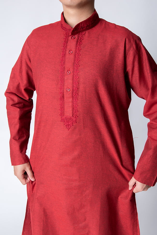 〔各色あり〕ビビッド・ダークカラー系　クルタ・パジャマ上下セット　インドの男性民族衣装 4 - 胸元の拡大写真です