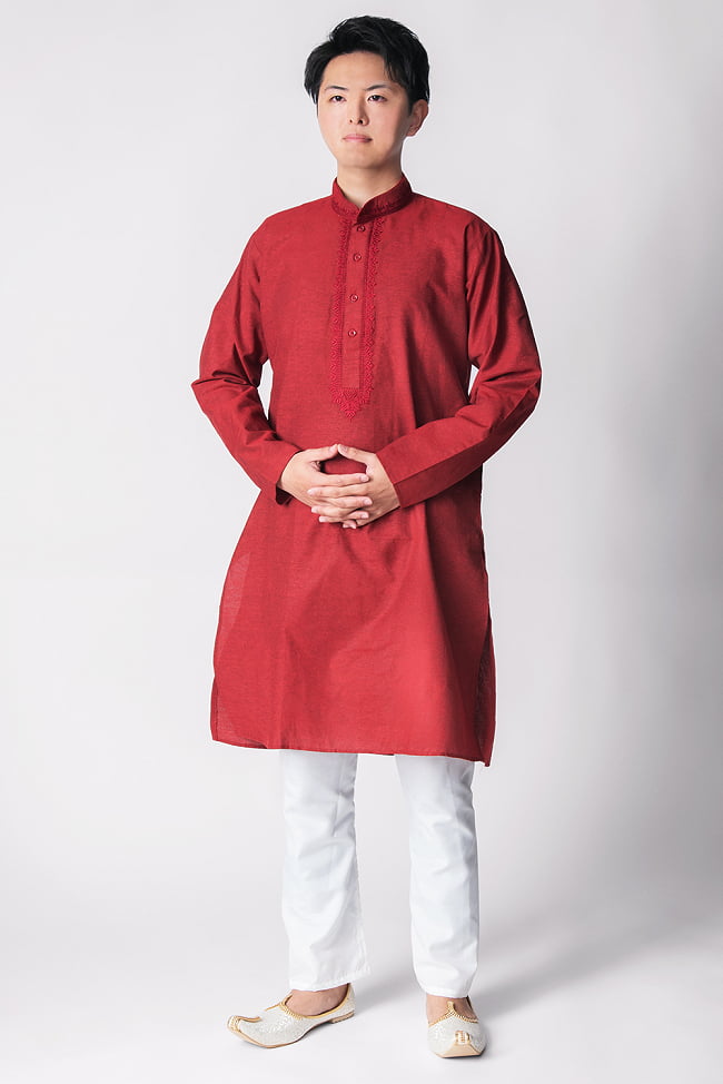 〔各色あり〕ビビッド・ダークカラー系　クルタ・パジャマ上下セット　インドの男性民族衣装 1