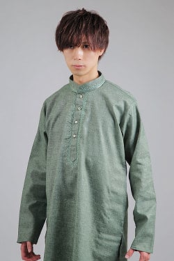 〔各色あり〕ダイヤ刺繍　クルタ・パジャマ上下セット　インドの男性民族衣装 - サブ4