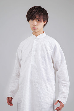 〔各色あり〕ラクノウ風刺繍入り クルタ・パジャマ上下セット　インドの男性民族衣装 - サブ4