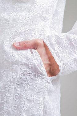 〔各色あり〕ラクノウ風刺繍入り クルタ・パジャマ上下セット　インドの男性民族衣装 - サブ5