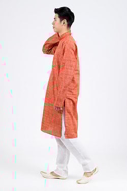 〔各色あり〕交織ダンガリー調生地　クルタ・パジャマ上下セット　インドの男性民族衣装 - サブ2