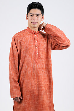 〔各色あり〕交織ダンガリー調生地　クルタ・パジャマ上下セット　インドの男性民族衣装 - サブ4