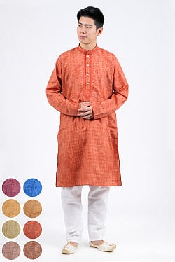 〔各色あり〕交織ダンガリー調生地　クルタ・パジャマ上下セット　インドの男性民族衣装の商品写真