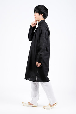 シンプルブラック　クルタ・パジャマ上下セット　インドの男性民族衣装 - サブ2