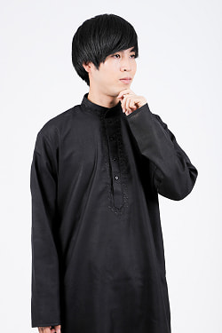 シンプルブラック　クルタ・パジャマ上下セット　インドの男性民族衣装 - サブ4