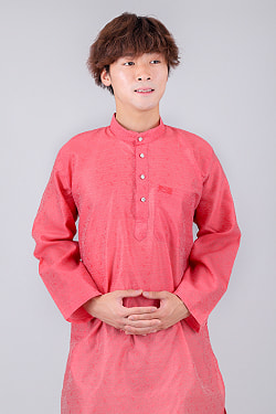 〔インドクオリティ・訳あり〕ほどよい光沢感　更紗デザインのカジュアルクルタ・パジャマ　※上着のみパンツ付属なし - サブ4