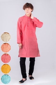 〔インドクオリティ・訳あり〕ほどよい光沢感　更紗デザインのカジュアルクルタ・パジャマ　※上着のみパンツ付属なし