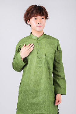 〔インドクオリティ〕ナチュラル感のあるシャンブレー生地　カジュアルクルタ・パジャマ　※上着のみパンツ付属なし - サブ4