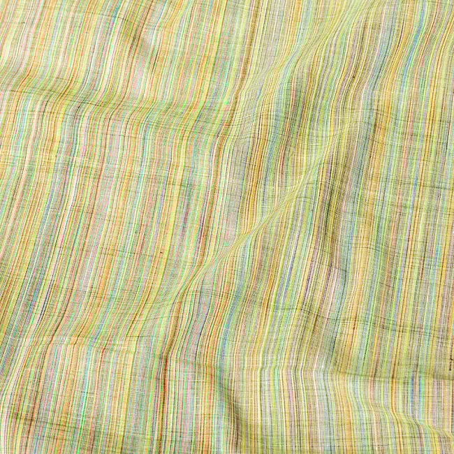 〔1m単位切り売り〕南インドのハーフボーダーコットンクロス〔幅約108cm〕 - グリーン 2 - とても素敵な雰囲気です