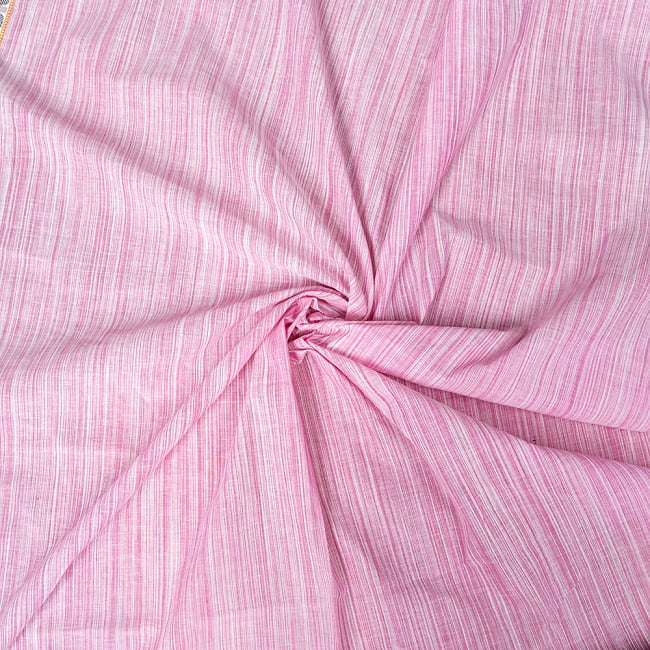 〔1m単位切り売り〕南インドのハーフボーダーコットンクロス〔幅約110cm〕 - ピンク 3 - 1mの長さごとにご購入いただけます。