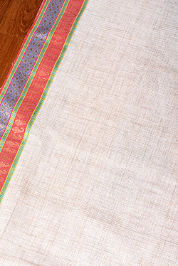 〔1m切り売り〕南インドのハーフボーダーコットンクロス〔幅約111cm〕 - 赤・青紫系刺繍の商品写真