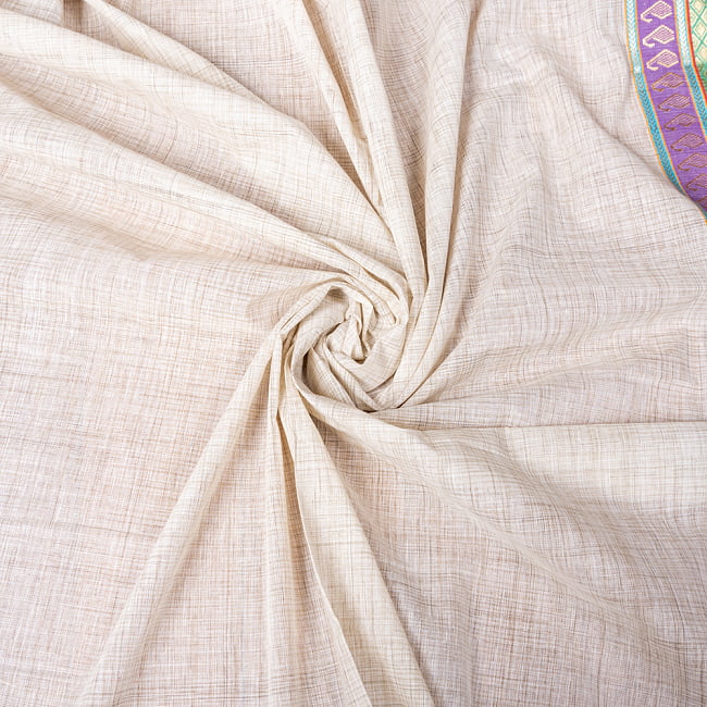 〔1m切り売り〕南インドのハーフボーダーコットンクロス〔幅約110.5cm〕 - 紫・緑系刺繍 3 - 1mの長さごとにご購入いただけます。