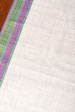 〔1m切り売り〕南インドのハーフボーダーコットンクロス〔幅約110.5cm〕 - 紫・緑系刺繍の商品写真