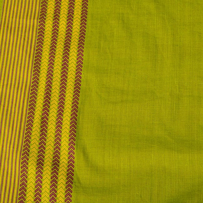 〔1m単位切り売り〕南インドのハーフボーダーコットンクロス〔幅約108cm〕 - グリーン 3 - 1mの長さごとにご購入いただけます。