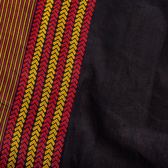 〔1m単位切り売り〕南インドのハーフボーダーコットンクロス〔幅約106cm〕 - ブラック 3 - 1mの長さごとにご購入いただけます。