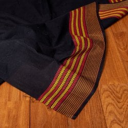 〔1m単位切り売り〕南インドのハーフボーダーコットンクロス〔幅約106cm〕 - ブラックの商品写真