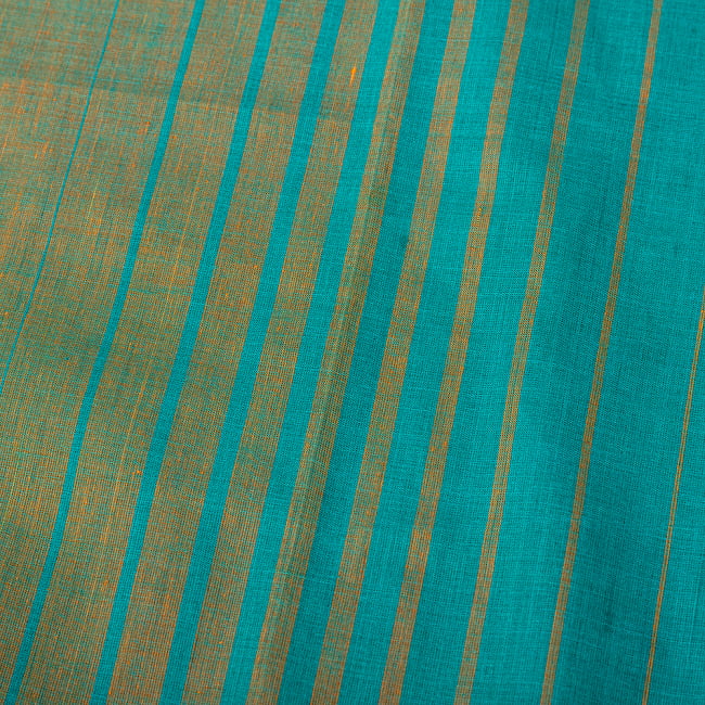 〔1m単位切り売り〕南インドのバイカラーセンターストライプ布〔幅約108cm〕 - グリーン×オレンジ 3 - 1mの長さごとにご購入いただけます。