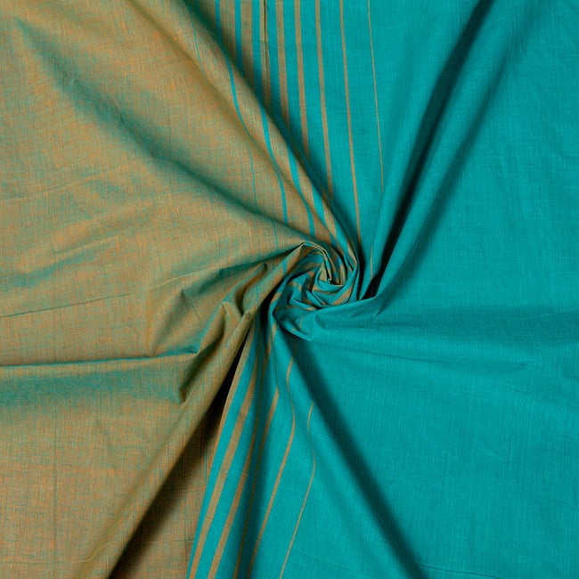 〔1m単位切り売り〕南インドのバイカラーセンターストライプ布〔幅約108cm〕 - グリーン×オレンジの写真