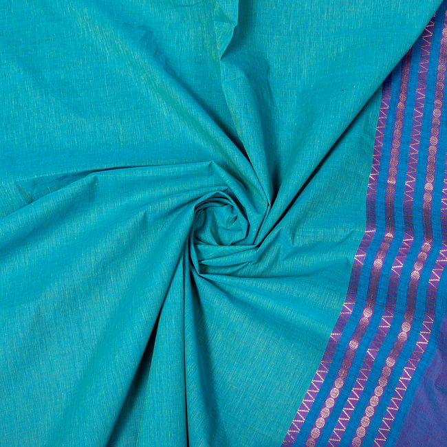 南インドのハーフボーダー・シンプル・コットン布〔幅約110cm〕 - 黄緑×オレンジの写真1枚目です。インドらしい味わいのある布地です。切り売り,量り売り布,アジア布 量り売り,手芸,裁縫,生地,アジアン,ファブリック,ブロケード