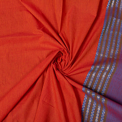 南インドのハーフボーダー・シンプル・コットン布〔幅約108cm〕 - ブルー系の商品写真