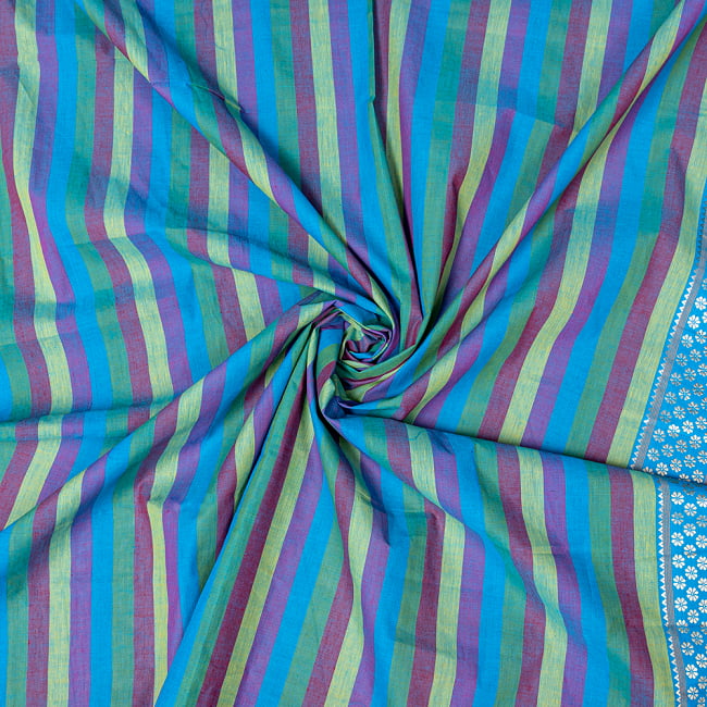 南インドのハーフボーダー・シンプル・ストライプコットン布〔幅約111cm〕 - ピンク系の写真1枚目です。インドらしい味わいのある布地です。切り売り,量り売り布,アジア布 量り売り,手芸,裁縫,生地,アジアン,ファブリック,ブロケード
