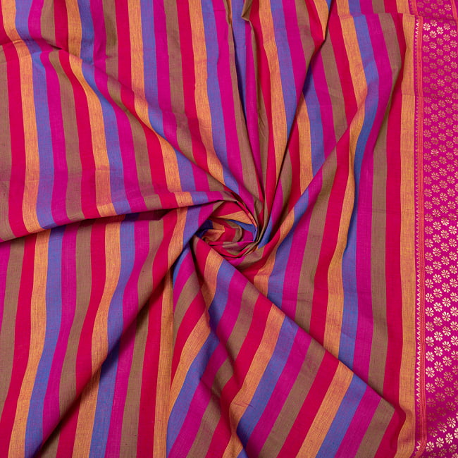 南インドのハーフボーダー・シンプル・ストライプコットン布〔幅約110cm〕 - ひまわり系の写真1枚目です。インドらしい味わいのある布地です。切り売り,量り売り布,アジア布 量り売り,手芸,裁縫,生地,アジアン,ファブリック,ブロケード