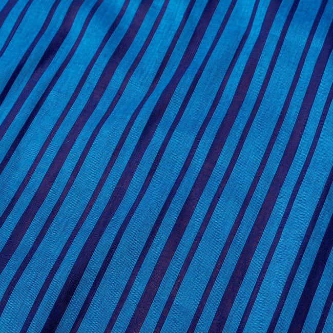 〔1m切り売り〕南インドのストライプ布〔幅約110cm〕 - ブルー系 3 - 1mの長さごとにご購入いただけます。
