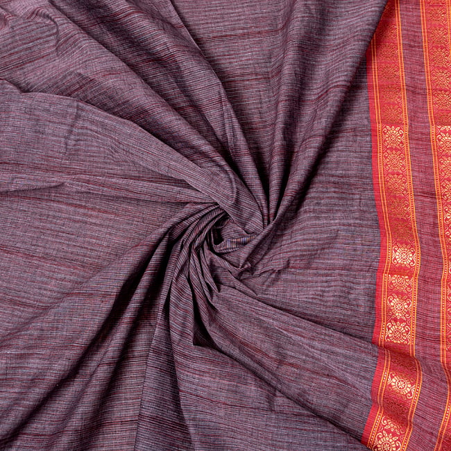 南インドのハーフボーダー・シンプル・コットン布〔幅約110cm〕 - 小豆色系 4 - インドならではの布ですね。