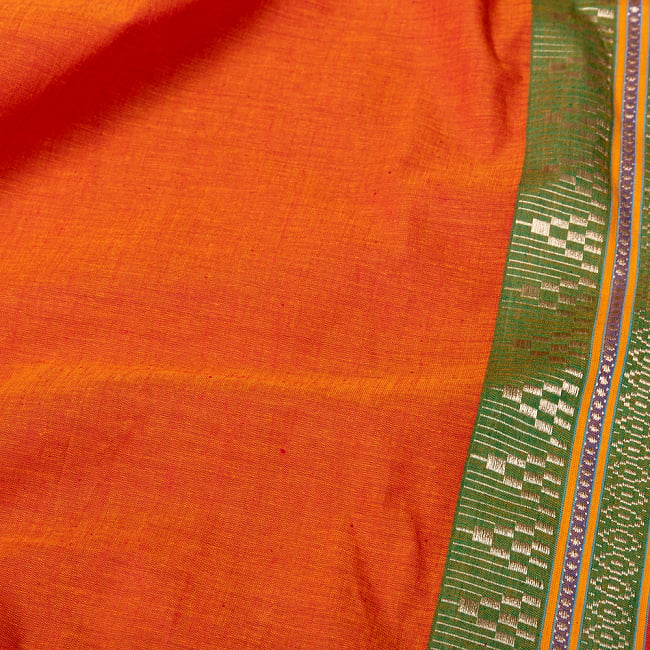 南インドのハーフボーダー・シンプル・コットン布〔幅約110cm〕 - オレンジ系 3 - 1mの長さごとにご購入いただけます。