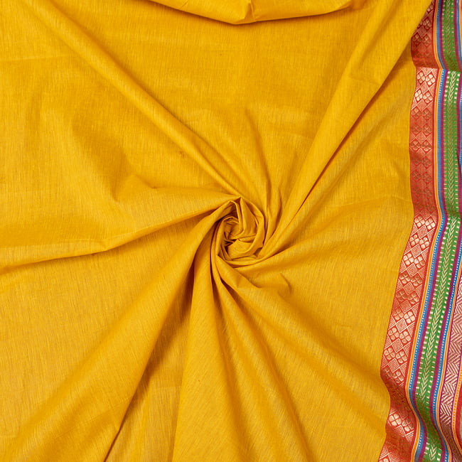 南インドのハーフボーダー・シンプル・コットン布〔幅約110cm〕 - オレンジ系 4 - インドならではの布ですね。